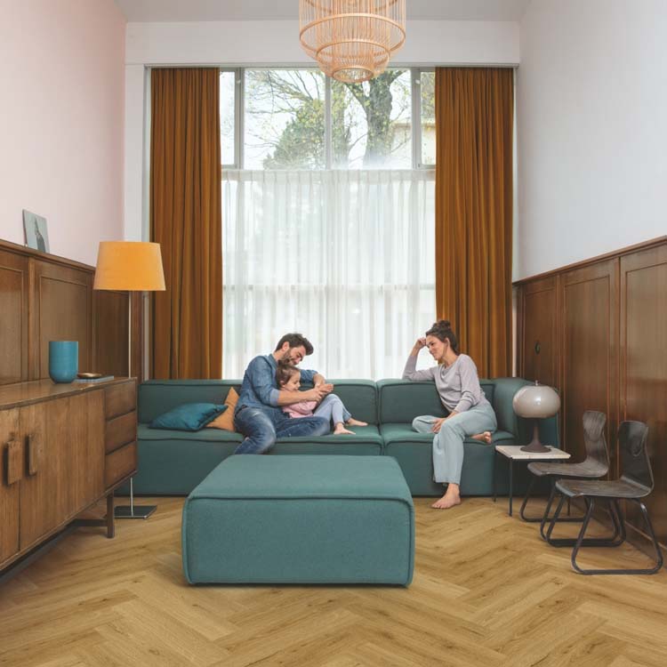 Sol vinyle Quick-Step Ciro 6mm chevron chêne botanique fait maison 63x12,6cm avec sous-couche