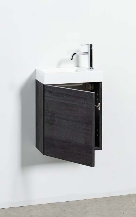 Meuble de toilette Dotan chêne foncé lavabo blanc mat 45x40x22cm