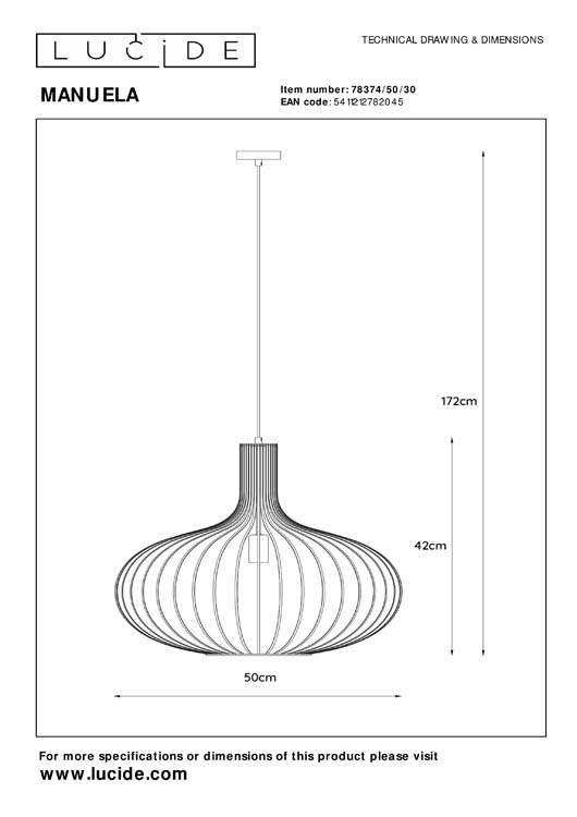 Lucide MANUELA - Hanglamp - Ø 50 cm - E27 - Zwart