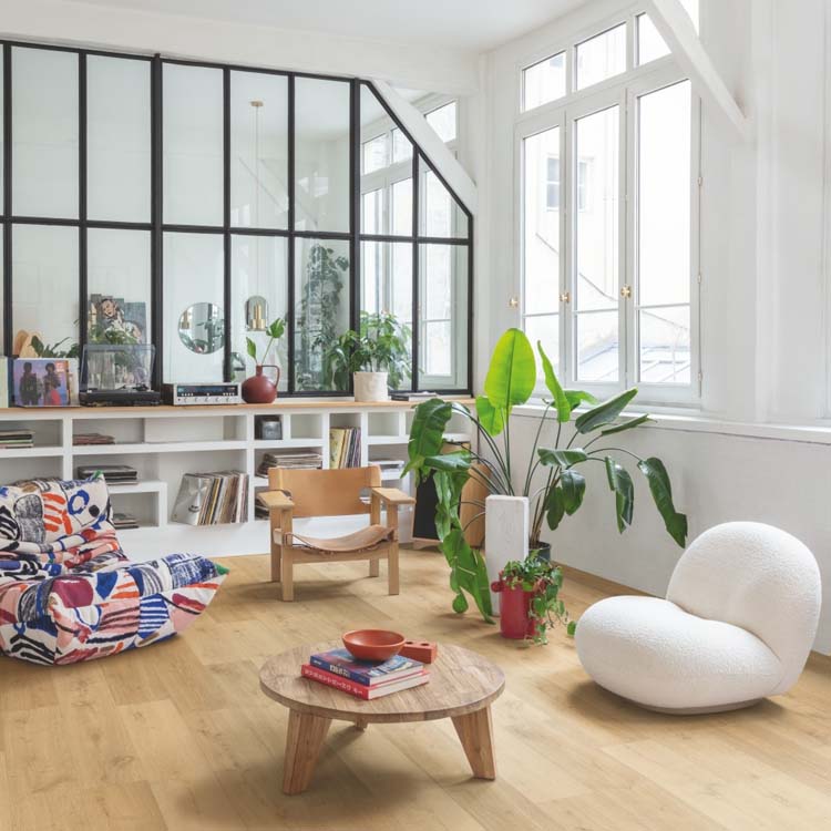 Vinyl vloer Quick-Step Bloom plank 6mm botanische karamel eik donkerbruin 149,4x20,9cm met ondervloer Vinyl vloer Quick-Step Bloom plank 6mm botanische karamel eik donkerbruin 149,4x20,9cm met ondervloer