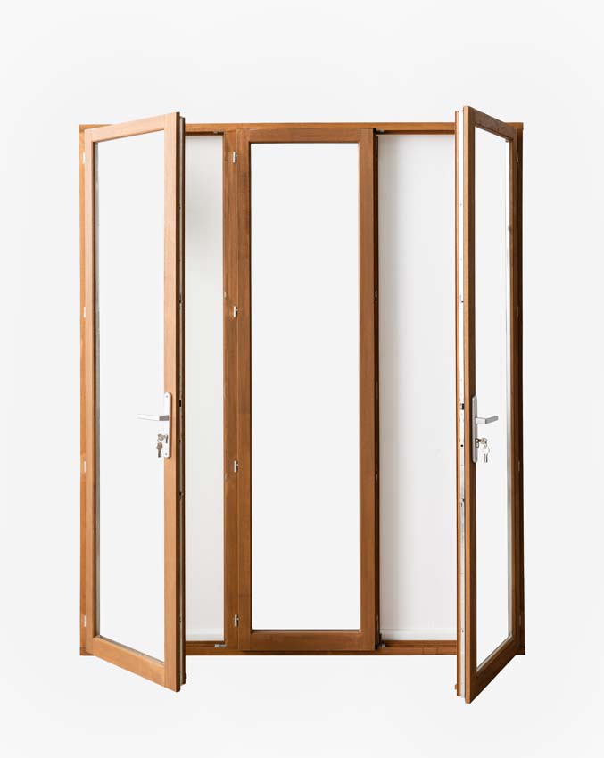 Fenêtre terasse bois Meranti Trae 3 vantaux 55mm naturel 1800x2150 mm