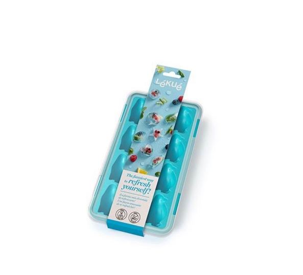 Moule à glaçons pingouins bleu avec couvercle silicone