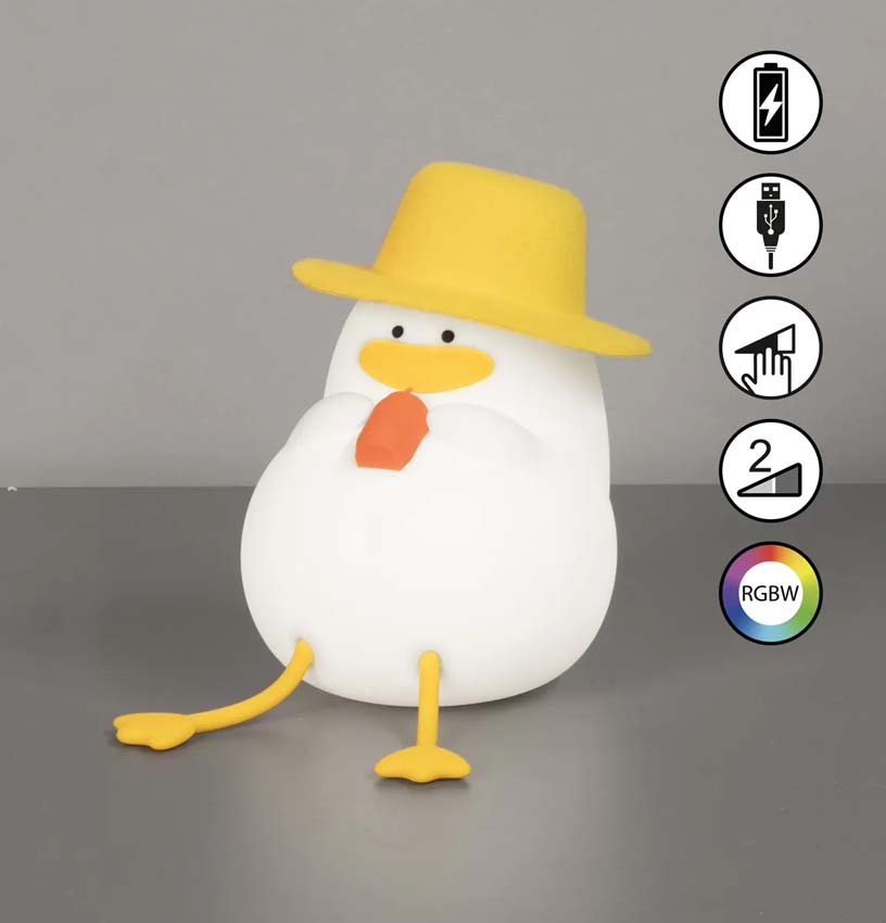 Tafellamp Eend - Wit - 16x10x11,5cm - Dimbaar - LED - 1x0,4W - RGB 3000K - met batterij en timer