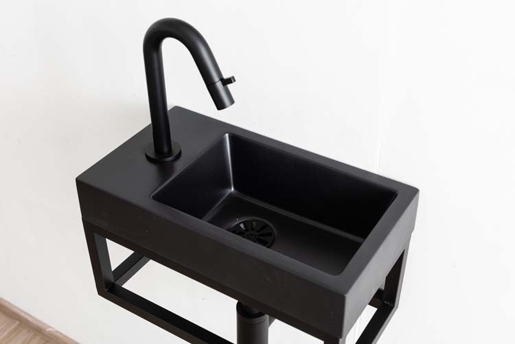 Handenwasser Azura 40x22x7cm mat zwart+kraan Filo+metalen frame