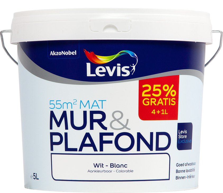Levis muur en plafond wit mat 4L+25% GRATIS