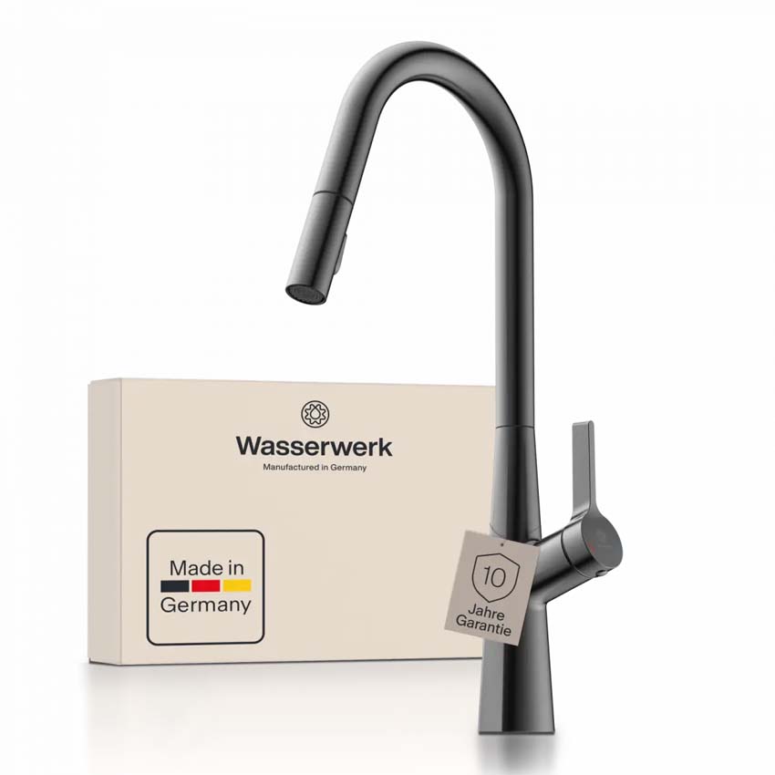 Robinet de cuisine Wasserwerk WK 9 Curve graphite mat avec bec extractible