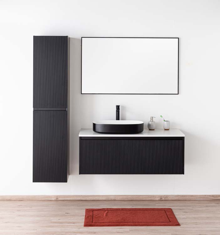 Meuble de salle de bains Windsor noir mat suspendu avec vasque à poser simple 120cm