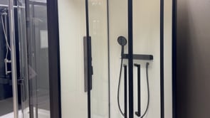 Douchecabine Phoebe kwartrond zwart/superwit met schuifdeur 90x90x217cm Douchecabine Phoebe kwartrond zwart/superwit met schuifdeur 90x90x217cm