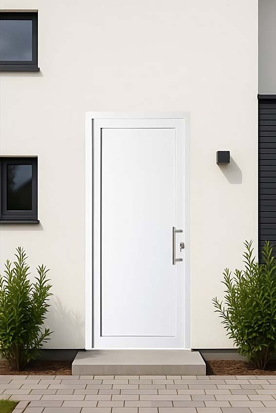 Porte extérieure panneau lisse PVC blanc 980x2180mm ouvrant à droite Porte extérieure panneau lisse PVC blanc 980x2180mm ouvrant à droite