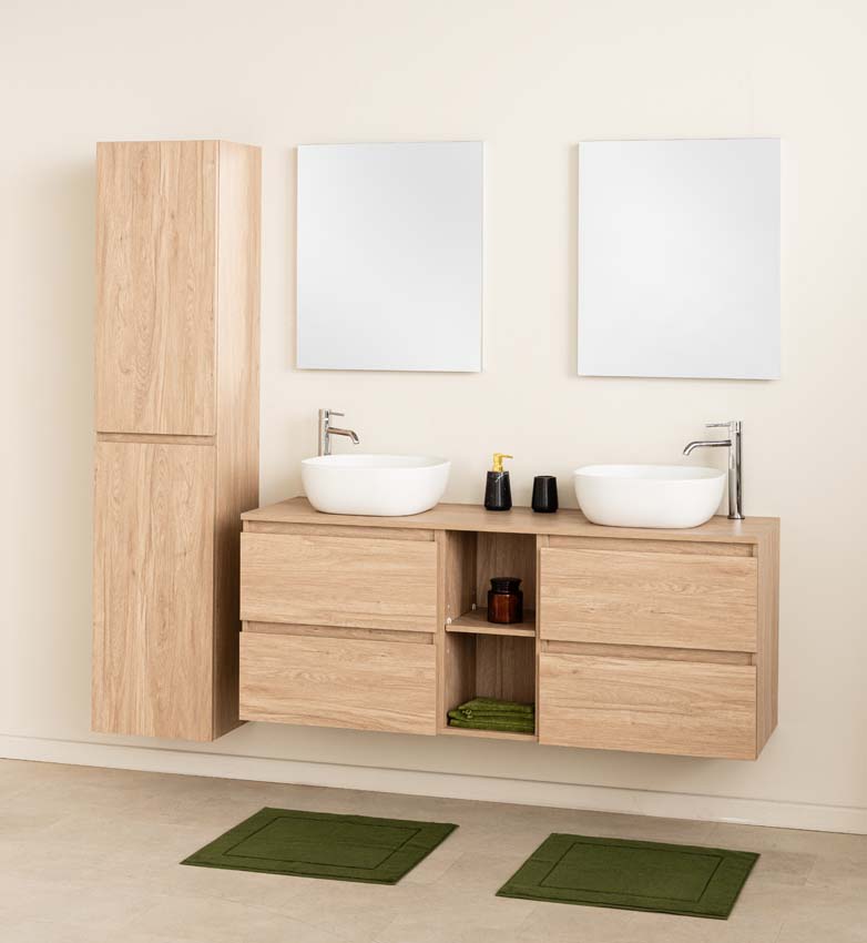 Badkamermeubel Bella eiklook 1500 mm dubbele wastafel wit mat Badkamermeubel Bella eiklook 1500 mm dubbele wastafel wit mat