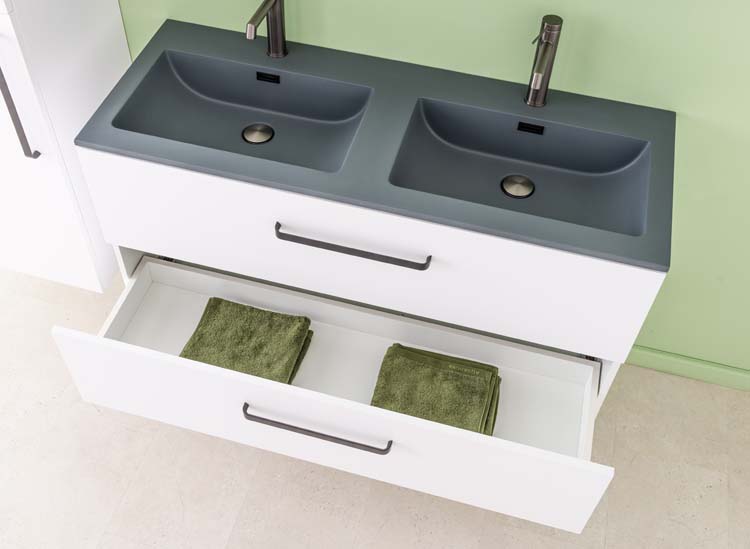 Meuble de salle de bains Bison blanc mat suspendu avec lavabo double noir mat 120cm