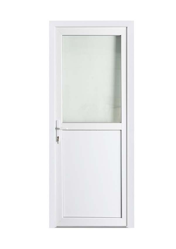 Buitendeur halfglas PVC helder glas wit 980x2180mm linkstrekkend naar buiten opendraaiend