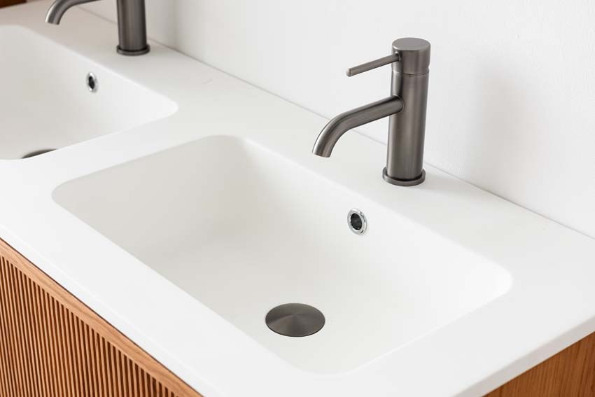 Meuble de salle de bain Fae chêne suspendu avec double lavabo blanc mat 120cm