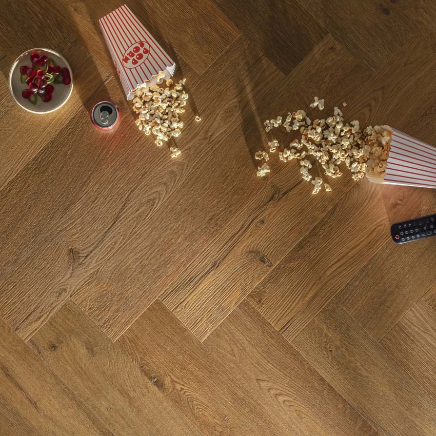 Vinyl vloer Floorify Ikura plank 4,5mm visgraat bruin eik 75x12,5cm