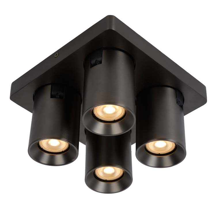 Lucide NIGEL - Plafondspot - LED Dim to warm - GU10 - 4x5W 2200K/3000K - Zwart Staal