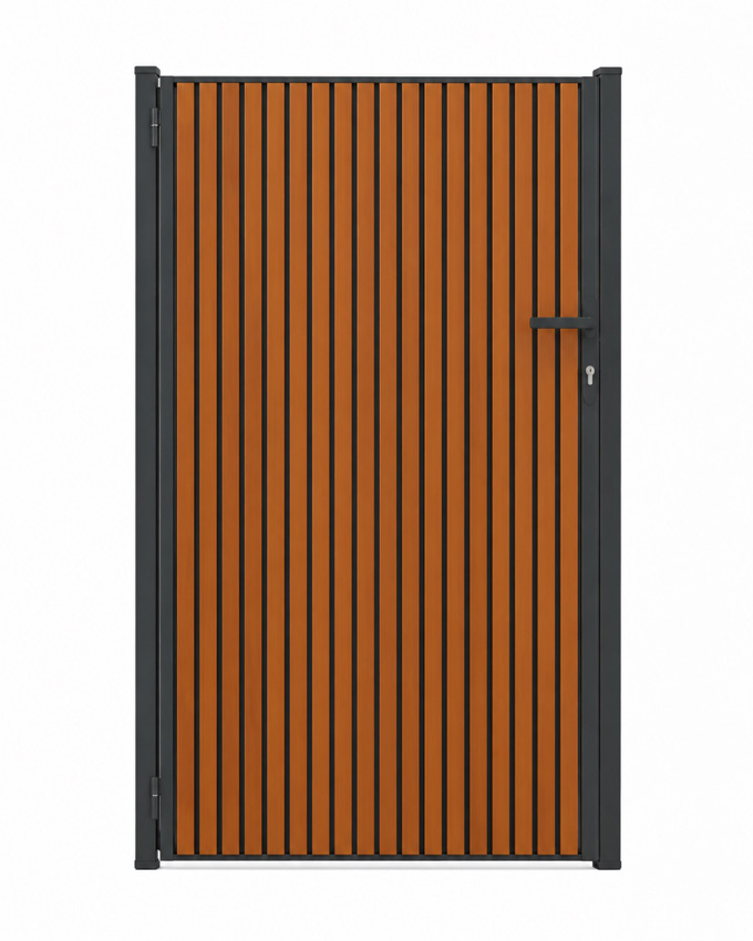 Portail battant simple Line up aluminium aspect bois droite 100x175cm