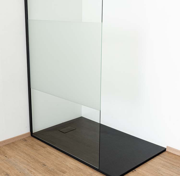 Paroi de douche à litalienne Anais verre acidifié avec kit de profilés noir 117x200cm