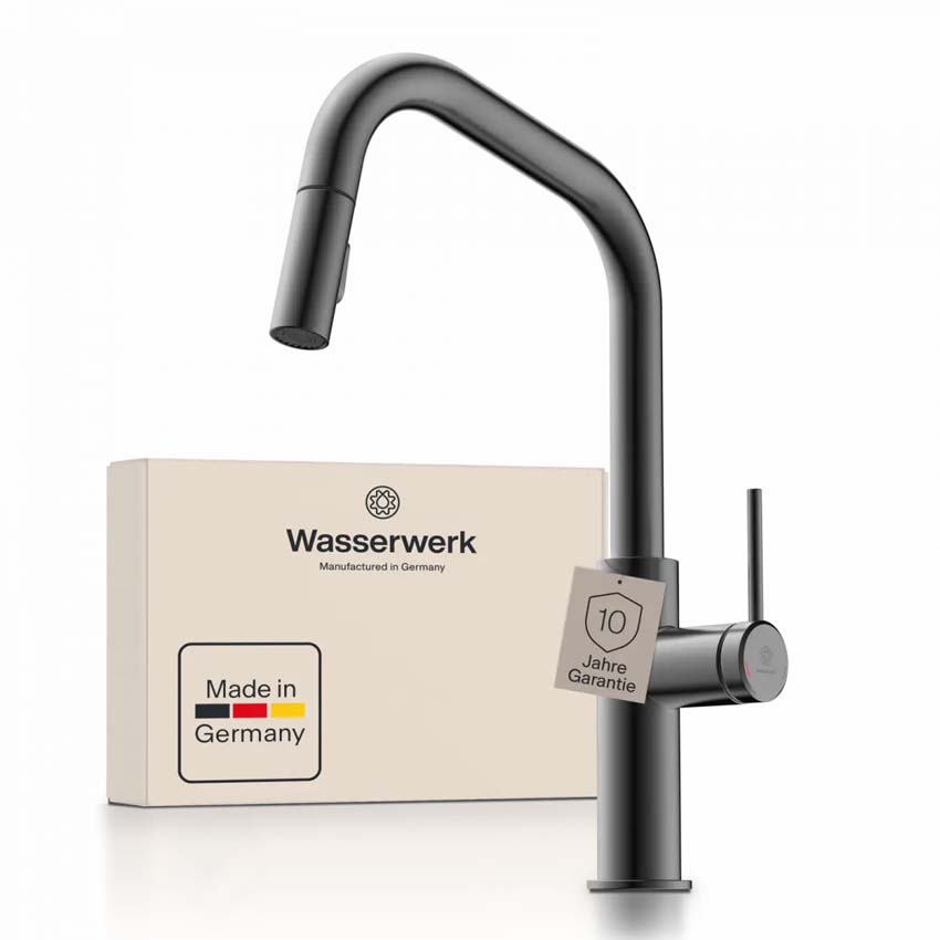 Robinet de cuisine Wasserwerk WK 13 Edge graphite mat avec bec extractible