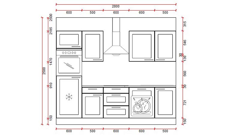Keuken Premium 4A grijs 280cm - voorgemonteerd - met toestellen - vitrokeramische kookplaat en inox wanddampkap