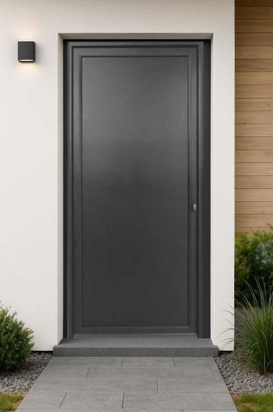 Porte extérieure Tavira en aluminium panneau plat noir 960x2180mm poussant à gauche