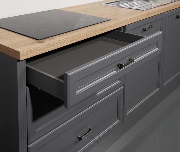Keuken 344cm - Victoria - landelijk grafiet - zonder toestellen