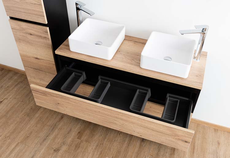 Badkamermeubel Dotan zwart/eik 1200 mm staand opbouwtablet melamine Badkamermeubel Dotan zwart/eik 1200 mm staand opbouwtablet melamine