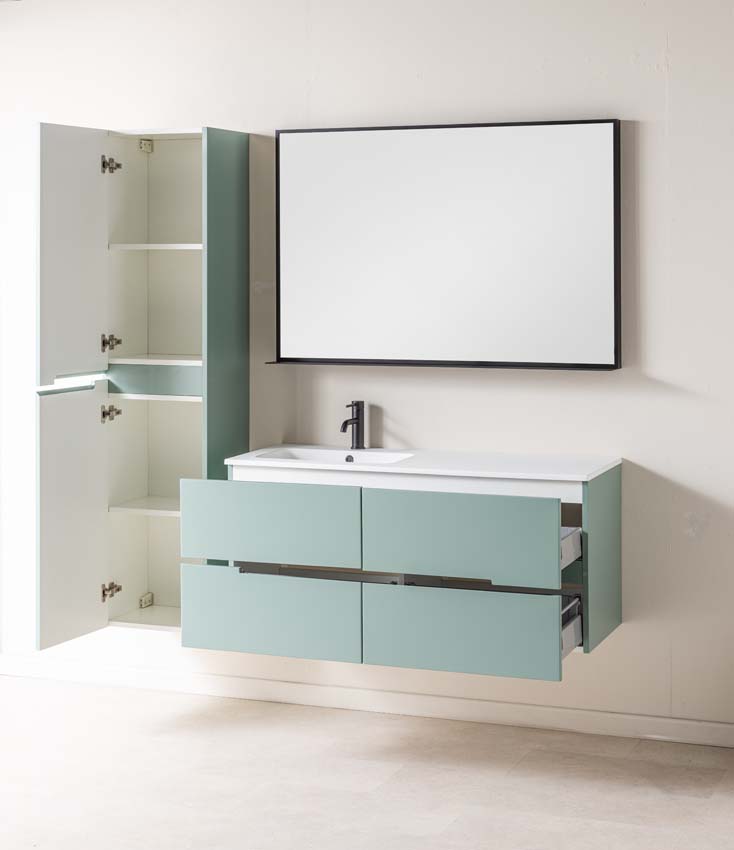 Badkamermeubel Truman grijsgroen hangend met enkele wastafel mat wit links 120cm