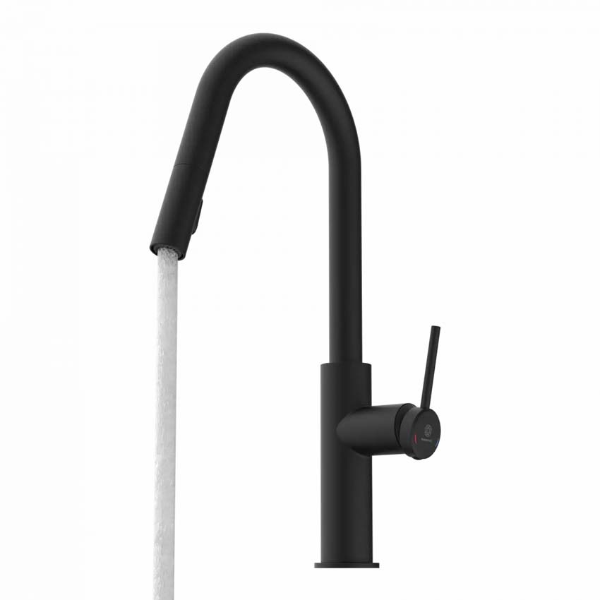 Robinet de cuisine Wasserwerk WK 13 Curve noir mat avec bec extractible