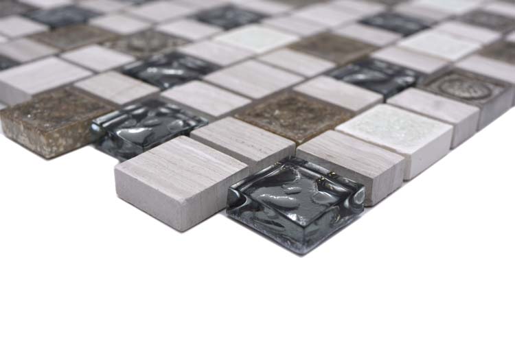 Mosaïque Crystal+ Mix bois/blanc brillant 29,8x30,4cm