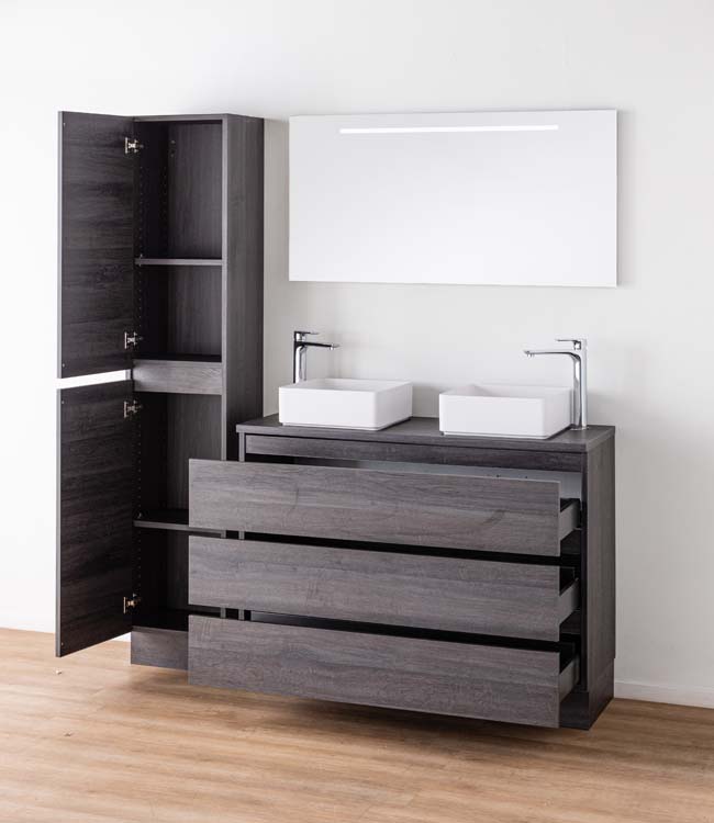 Meuble de salle de bain Dotan chêne foncé 1200 mm à poser tablette melamine