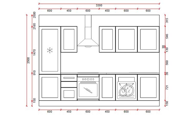 Cuisine Premium 6a blanche cadre 330cm - pré-montée - sans appareils