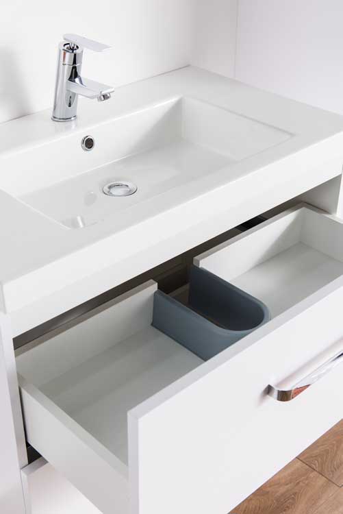 Meuble salle de bain Bison blanc mat laqué 800mm,lavabo brillant
