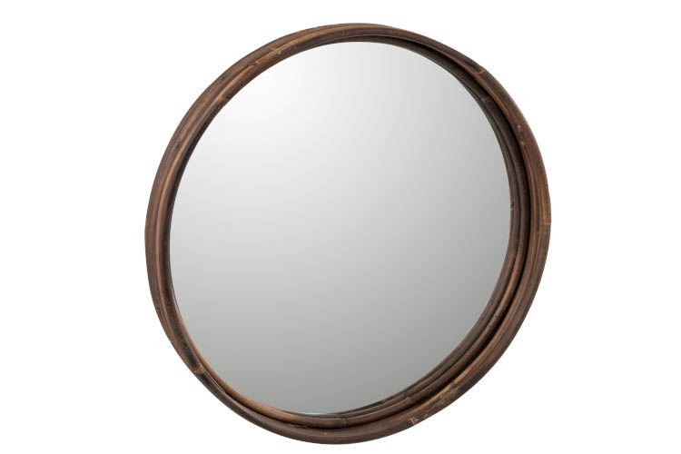 Plateau avec un miroir rond rotan D40 cm