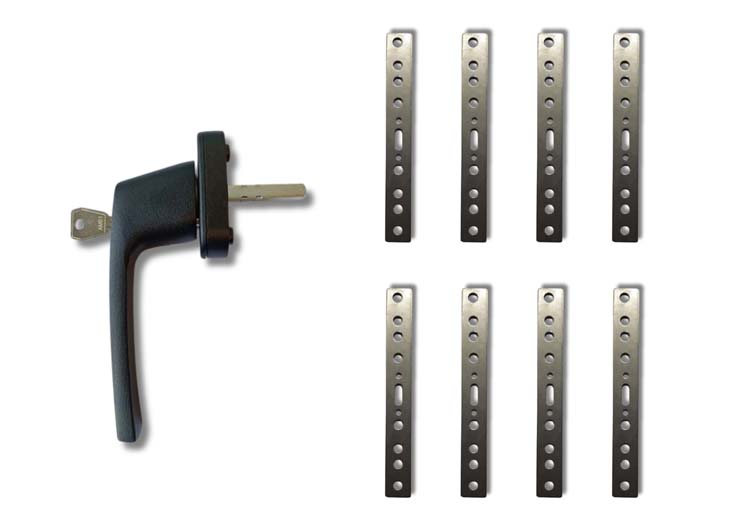 Accessoires complets pour fenêtres en PVC noir 8/1 avec clé