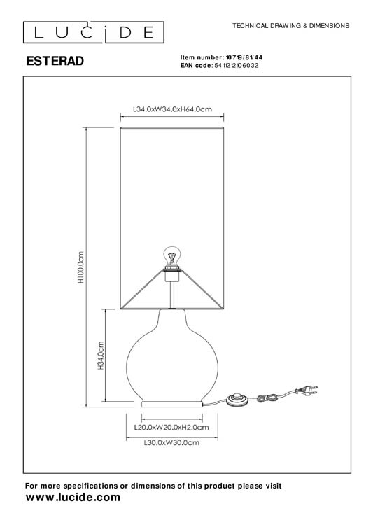 Lucide ESTERAD - Vloerlamp - Ø 34 cm - 1xE27 - Okergeel