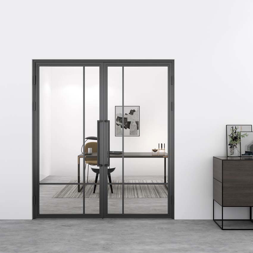 Porte intérieure double en acier Tara noir 2x4V poussant à gauche sur mesure