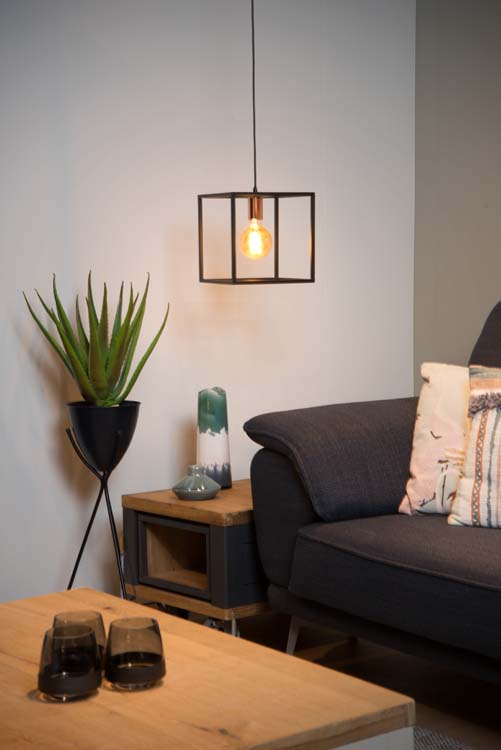 Hanglamp - zwart/koper - 25x25x155cm - dimbaar - E27 - 60W