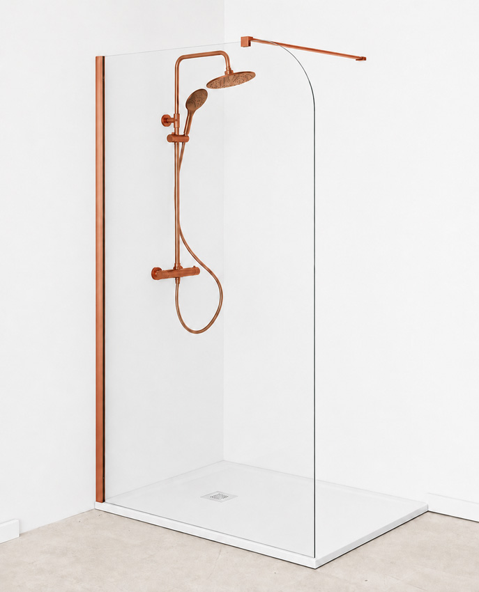 Paroi de douche à l'italienne Avery arrondie verre clair avec kit de profilés cuivre 97x200cm