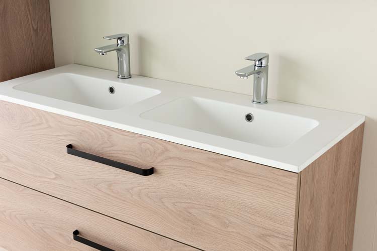 Meuble de salle de bains Bison chêne suspendu avec lavabo simple blanc mat 120cm