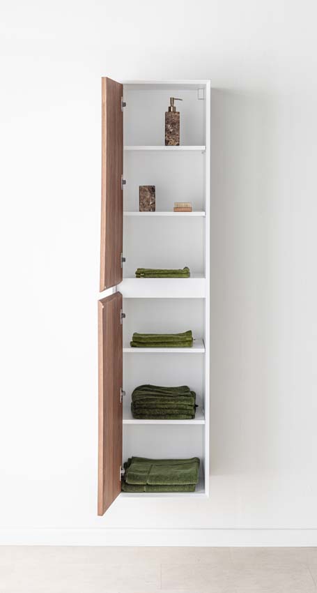 Armoire colonne Falk mat blanc/noyer suspendue 170x40x35cm