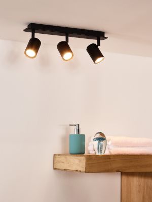 Plafonnier salle de bain - noir - dimmable - GU10 - 3x5W - 3000K - IP44