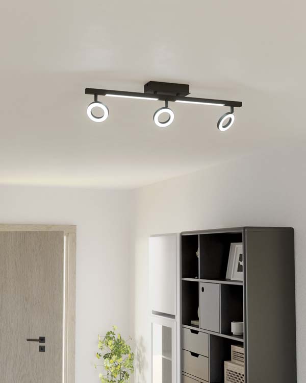 Spot plafond Cardi 3 spots noir 3x3.2W 1200LM 
