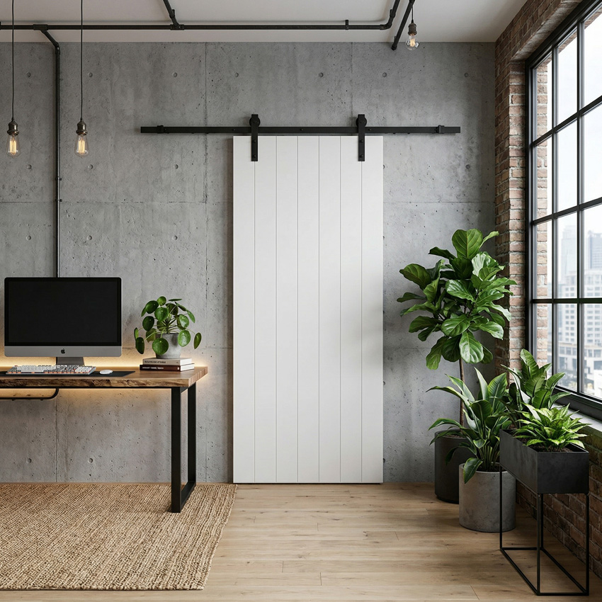 Complete enkele schilder schuifdeur Titus 93x211,5cm + rail robust zwart