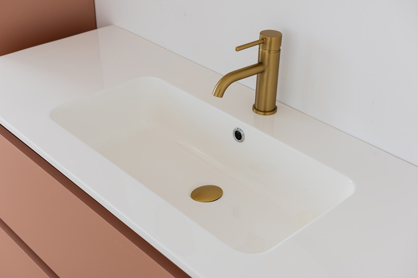 Badkamermeubel Dotan abrikoos hangend met enkele wastafel glanzend wit 120cm
