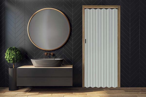 Porte pliante gris clair simili cuir sur mesure