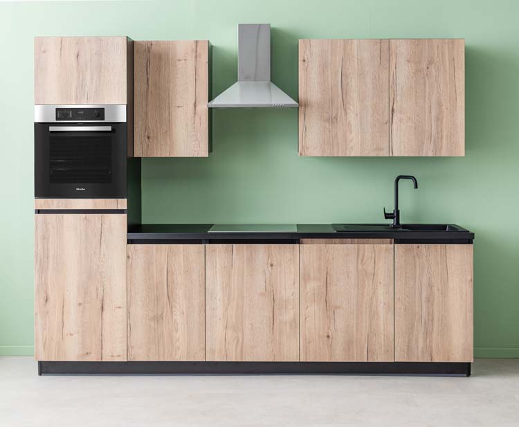 Keuken Plenti zwart/houtlook 280cm - zonder toestellen