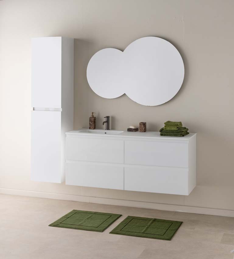 Meuble de salle de bains Tibo blanc suspendu avec lavabo simple à gauche blanc mat 140cm