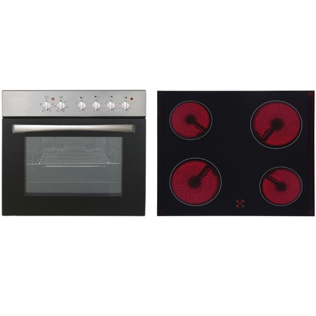 Cuisine Njord blanche 280cm - avec appareils - plaque de cuisson vitrocéramique et hotte murale en inox