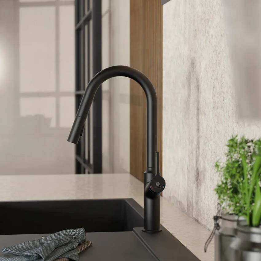Robinet de cuisine Wasserwerk WK 12 noir mat avec bec extractible