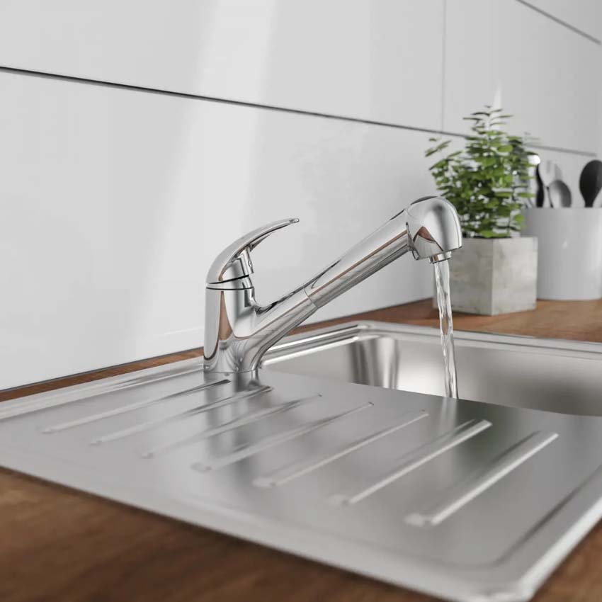 Keukenkraan Aiko chroom lage druk met uittrekbare uitloop